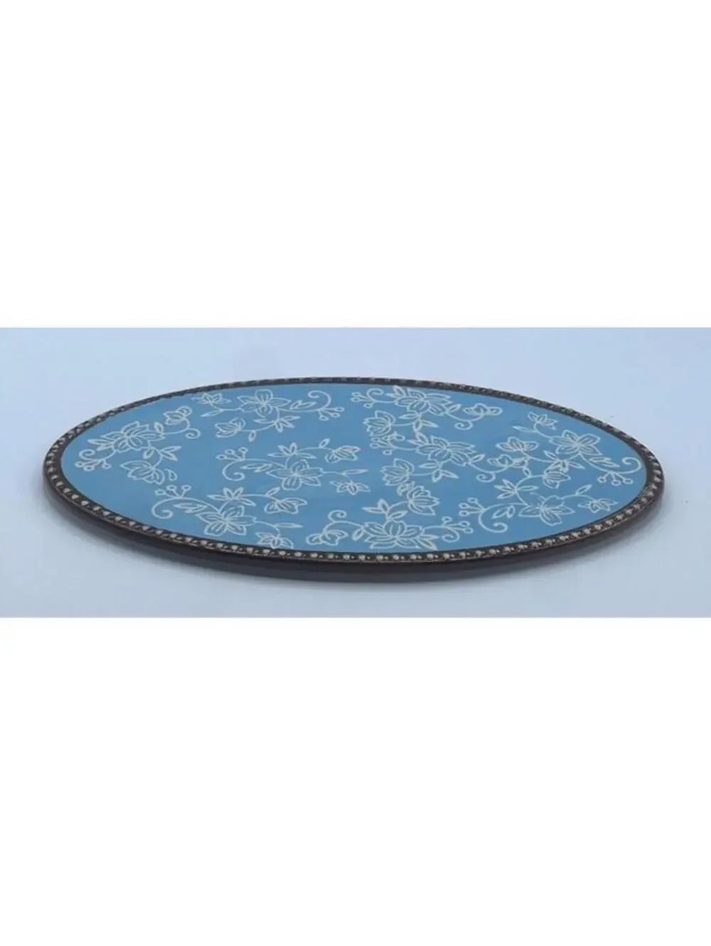 Vintage Tiffany Blue Oval Decorative Ceramic Platter with Floral Design